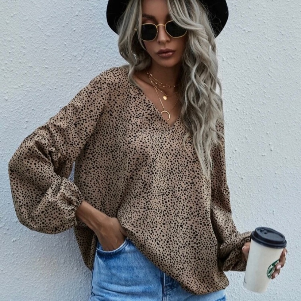 Dalmatian Leopard Print Bishop Sleeve Blouse